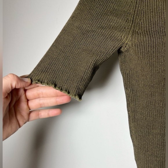 Good American Ribbed Knit Polo Top Olive Green Sz M - Picture 10 of 11